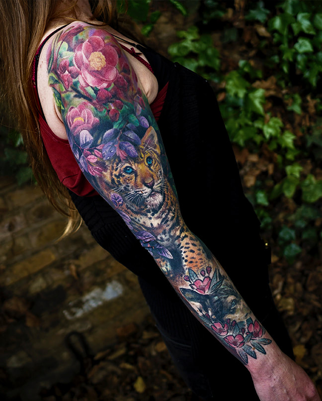 joshua beatson everblack tattoo studio sheffield b&w dark gothic portrait roses blackwork