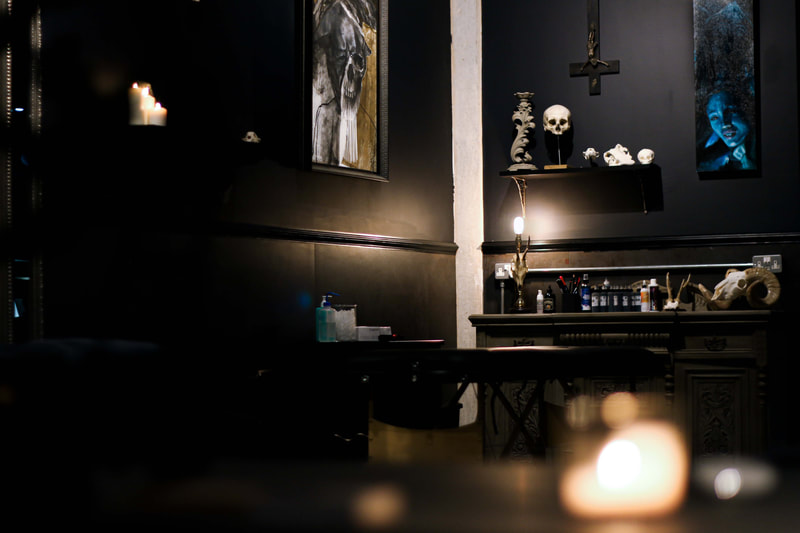 gothic interior design photography skulls tattoo studio sheffield