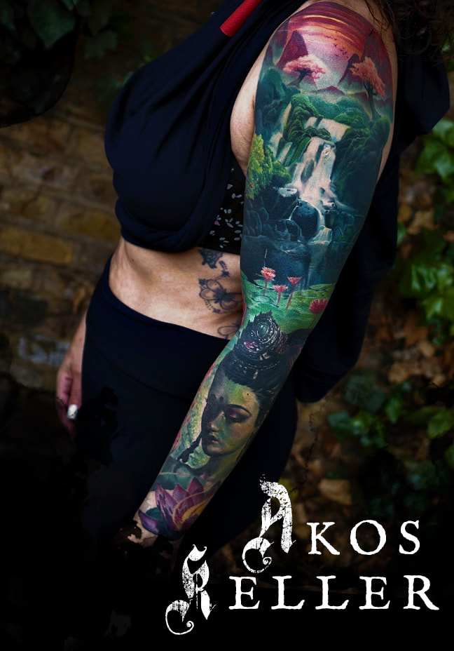 akos keller everblack tattoo sheffield colour realism portrait neo traditional
