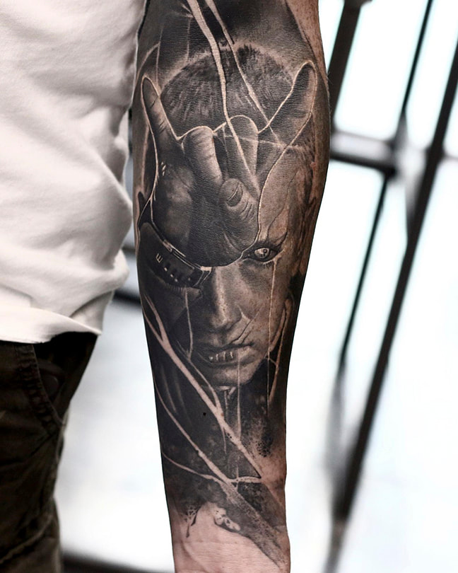 joshua beatson everblack tattoo studio sheffield b&w dark gothic portrait realism eminem