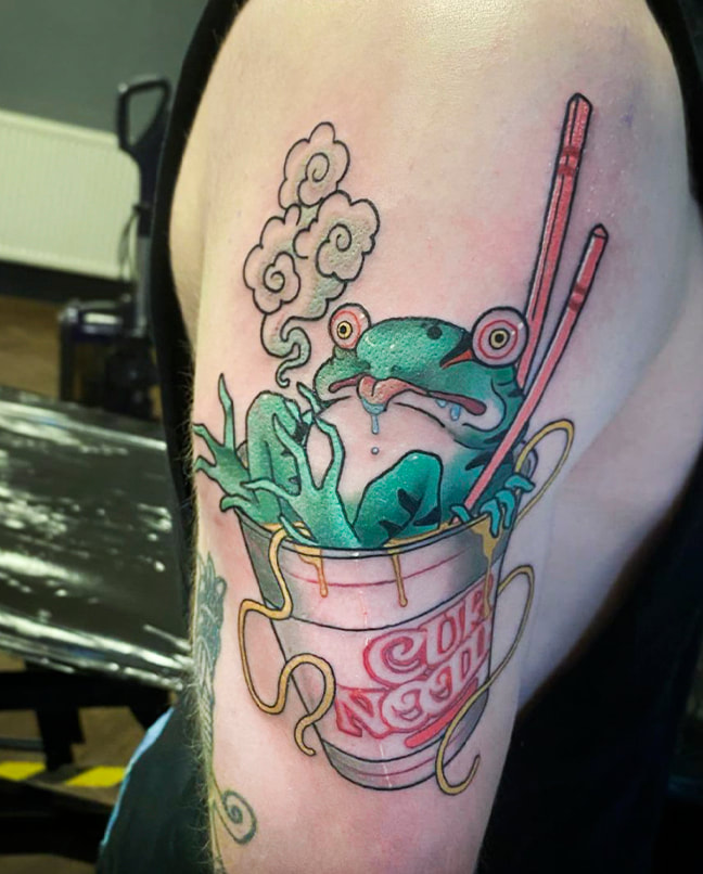 steph milburn colour neo trad japanese anime tattoo everblack sheffield frog