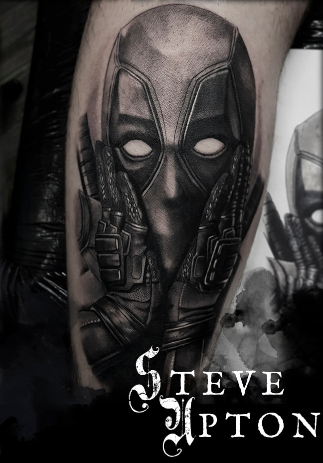 steve upton everblack tattoo studio sheffield deadpool portrait